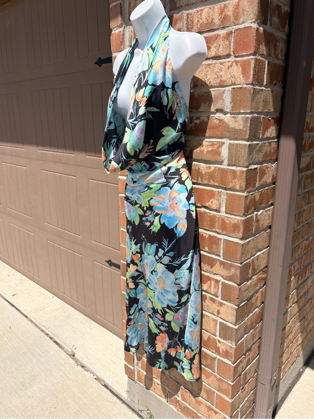 Lulus Nuliana Black Multi Floral Satin Backless Midi Dress size XL - Picture 8 of 13